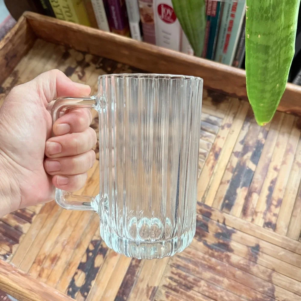Vintage Italian Glass Mug – Ribbed Fluted Design – Mid-Century Minimalist